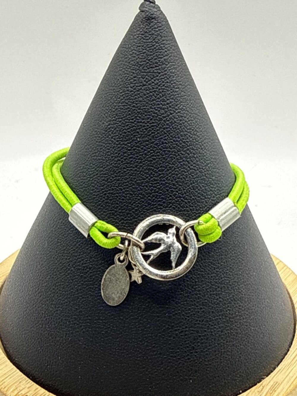 American Eagle Green Cord Silver Tone Bird Charm Bracelet Y2K Indie Aesthetic